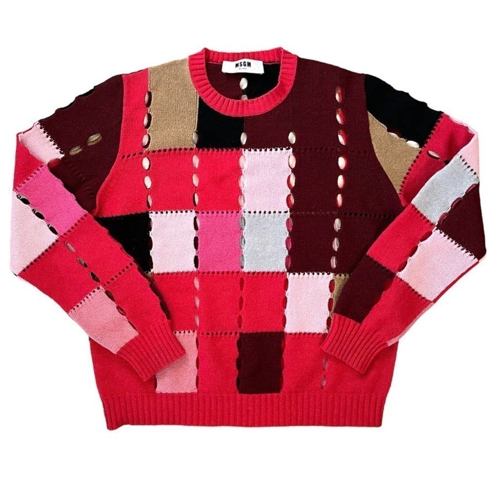MSGM Patchwork Perforated Wool Blend Crewneck Swe… - image 2